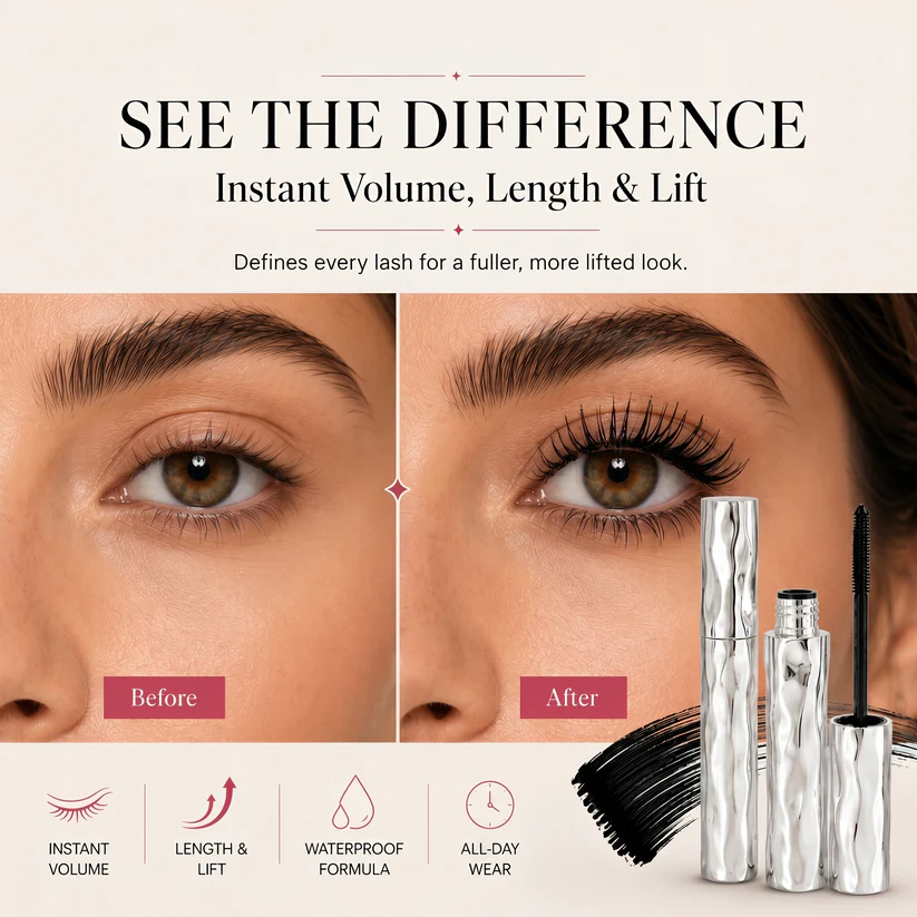 💜LAST DAY - BUY 1 GET 1 FREE💜All-Day Beautiful Lashes, Smudge-Proof! Waterproof Fiber Mascara for Natural Volume.